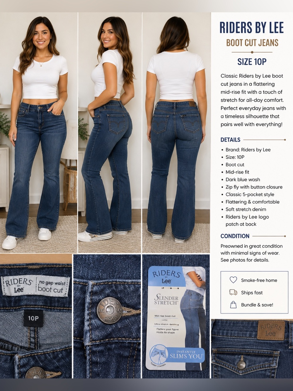 Riders by Lee 10P Slender Stretch No Gap Waist Bootcut Jeans NWT
